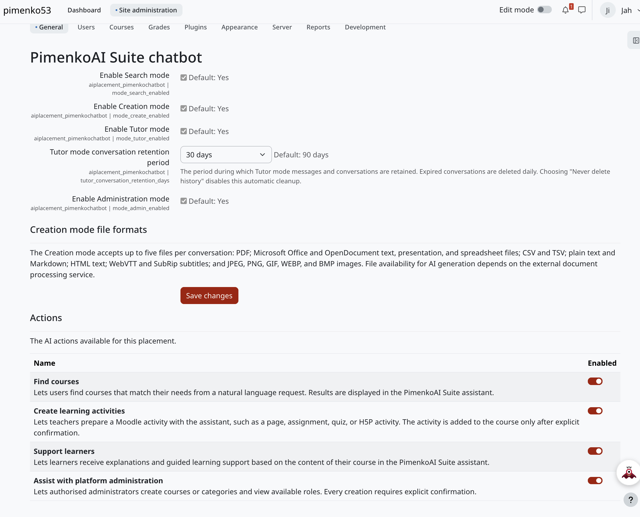Confirming an administrative action in Pimenko AI