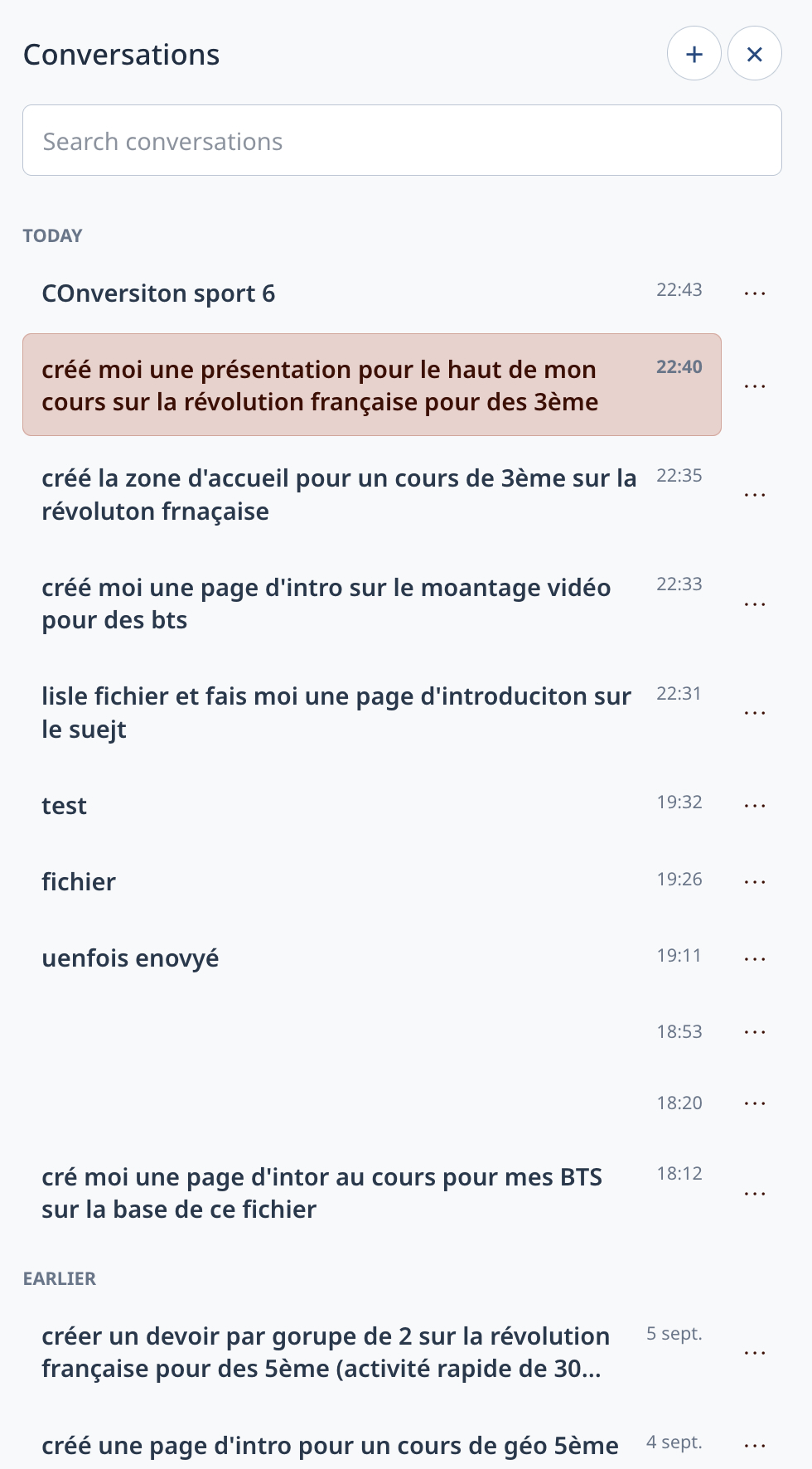 Pimenko AI conversation history